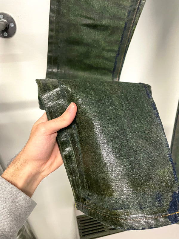 AW2003 Dior Homme unaltered green waxed blue jeans