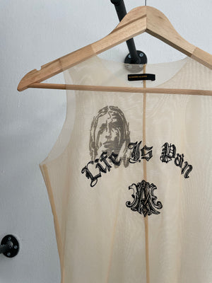 AW1996 Alexander McQueen "life is pain" sheer tank top