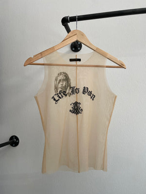 AW1996 Alexander McQueen "life is pain" sheer tank top