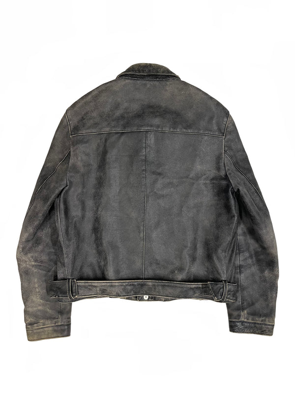 AW2001 Miu Miu distressed leather belted jacket
