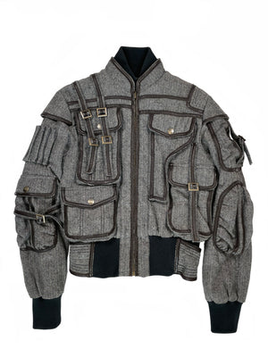 1990s Roberto Cavalli bondage cargo bomber jacket