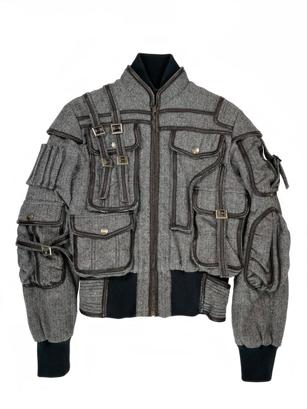 1990s Roberto Cavalli bondage cargo bomber jacket
