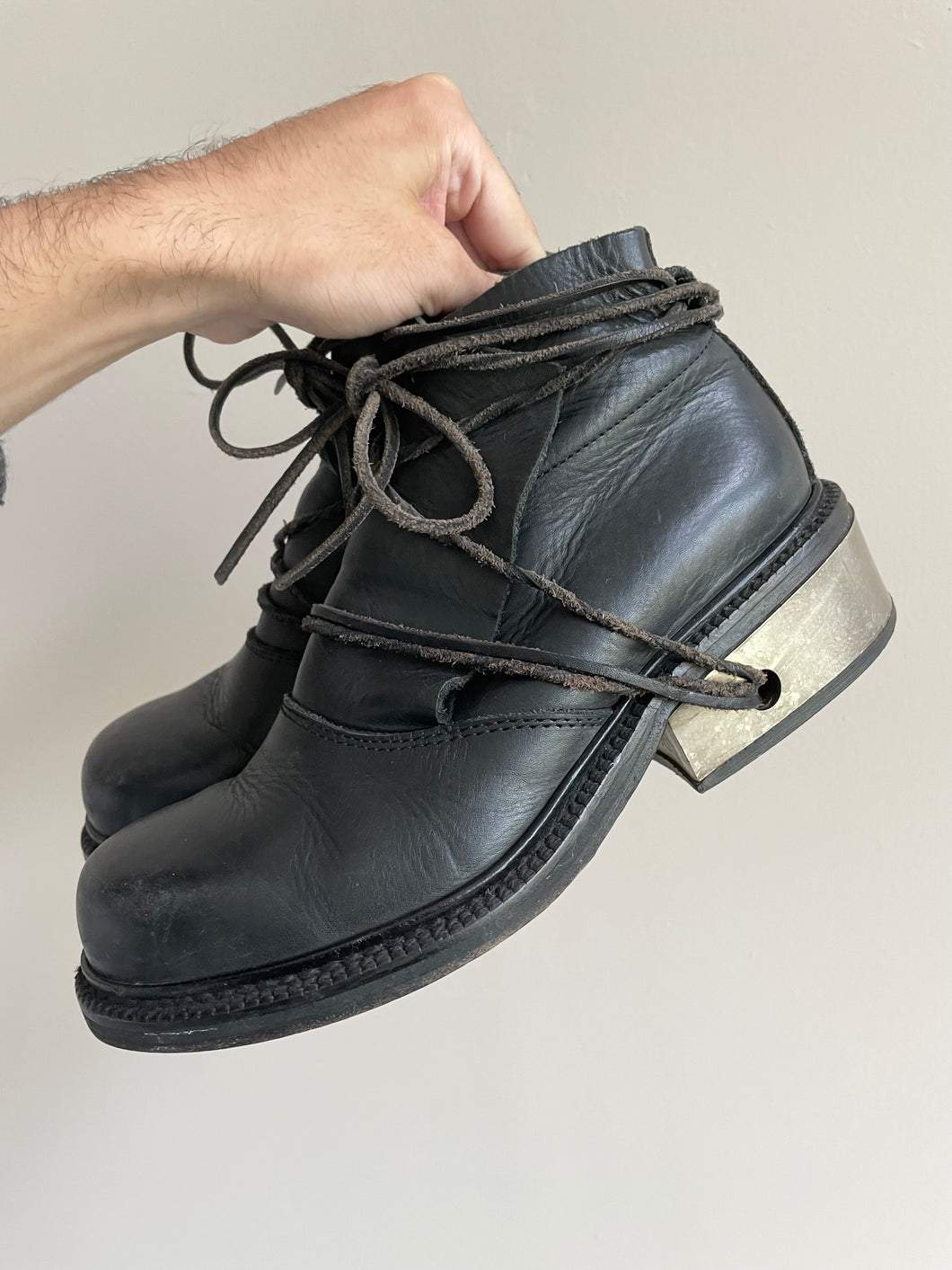 1990s Dirk Bikkembergs laces through metal heel boots
