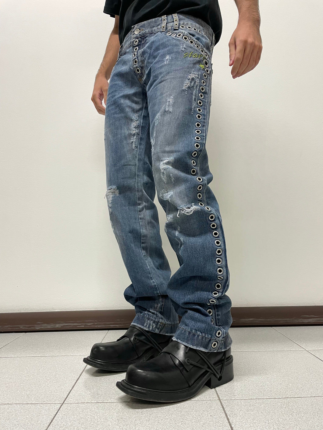2000s Dolce & Gabbana eyelet studded pants