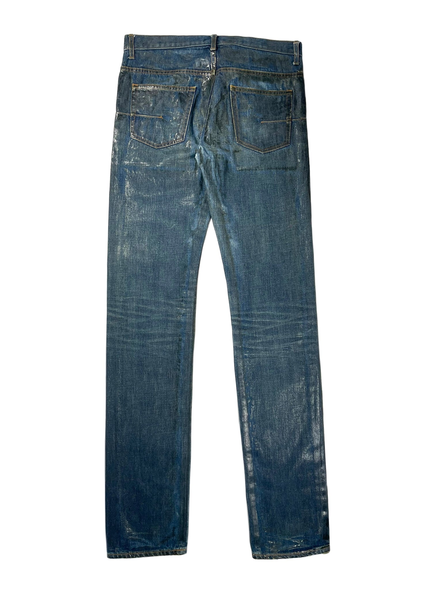 Waxed blue hot sale jeans