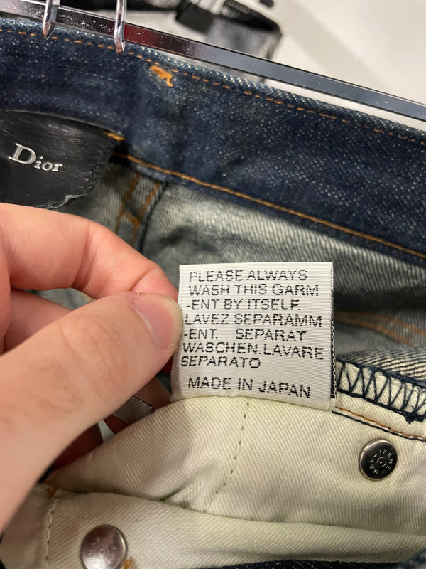 AW2003 Dior Homme unaltered green waxed blue jeans