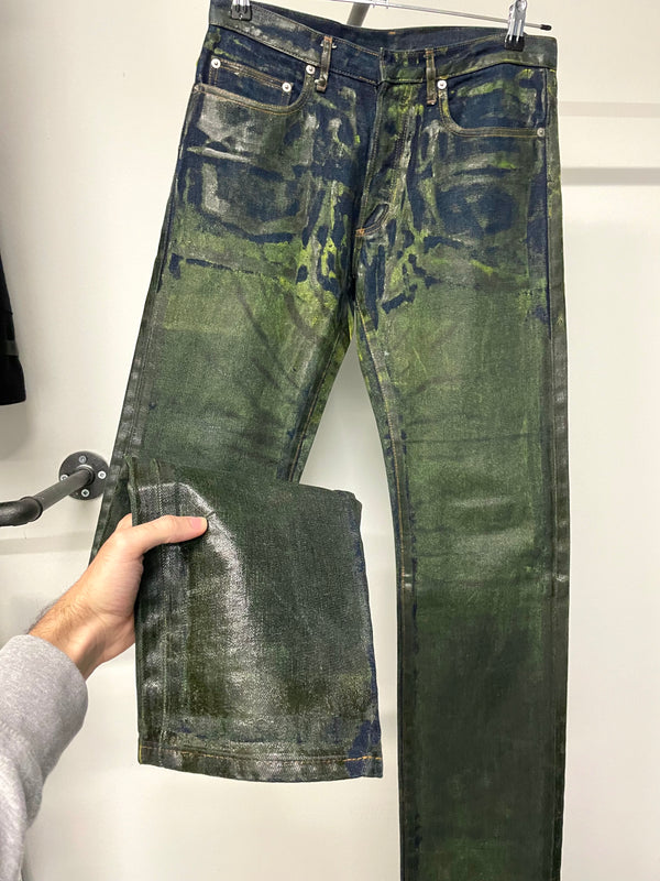 AW2003 Dior Homme unaltered green waxed blue jeans