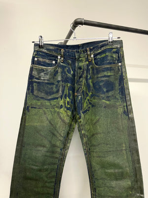 AW2003 Dior Homme unaltered green waxed blue jeans