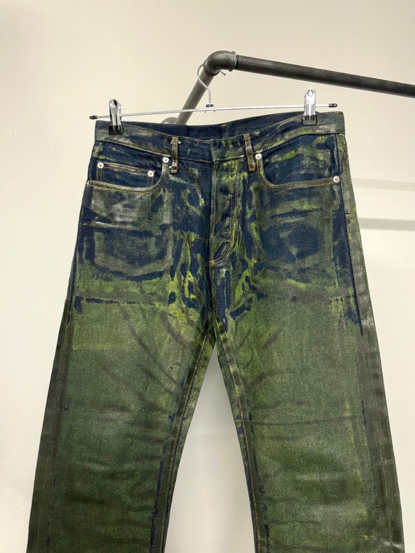 AW2003 Dior Homme unaltered green waxed blue jeans