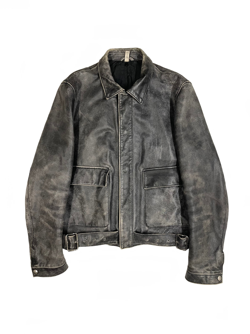 AW2001 Miu Miu distressed leather belted jacket