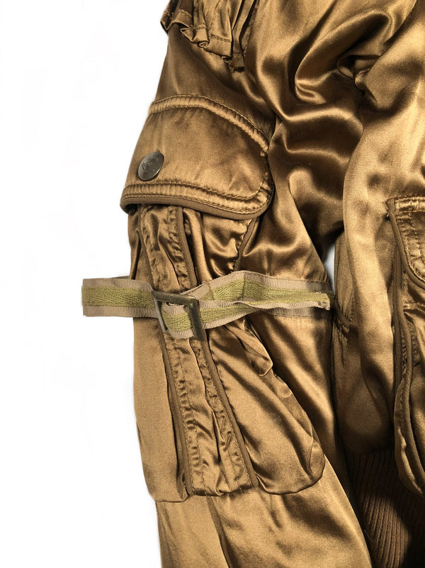 1990’s Roberto Cavalli silk bondage soldier bomber jacket