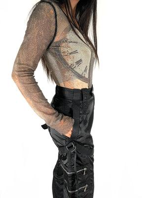 AW2003 Jean Paul Gaultier “clock woman” mesh long sleeve shirt