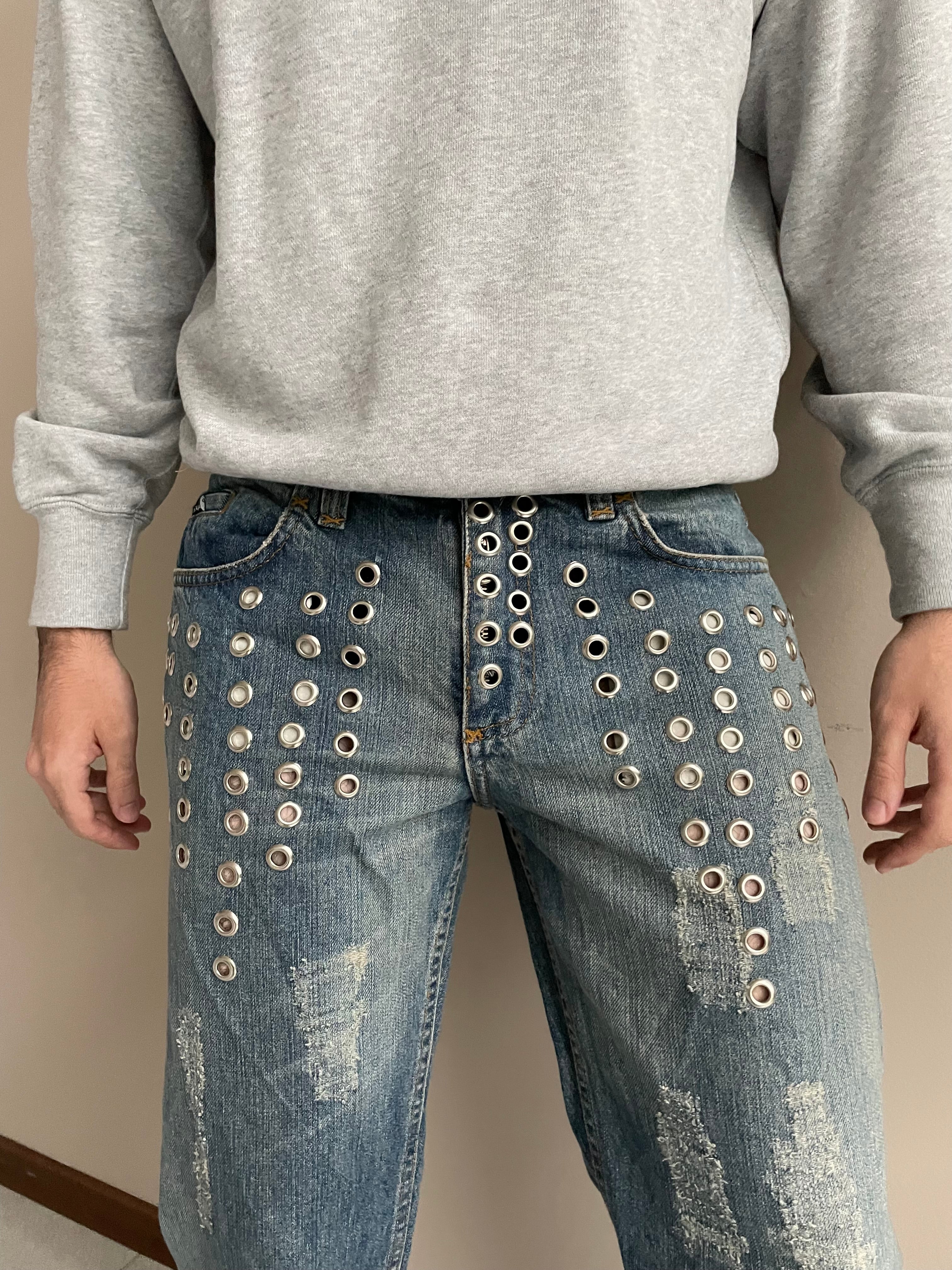 SS2006 Dolce & Gabbana eyelet studded jeans