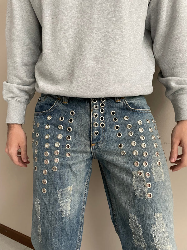 SS2006 Dolce & Gabbana eyelet studded jeans