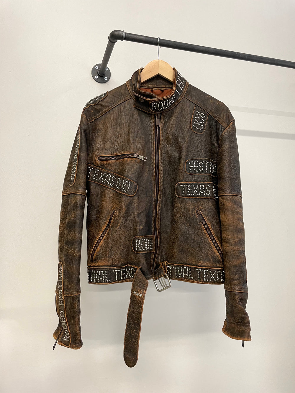 Metal Cross Logo Textured Leather Jacket – Copping Zone