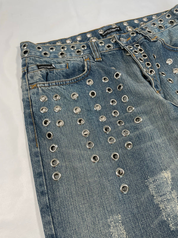 SS2006 Dolce & Gabbana eyelet studded jeans