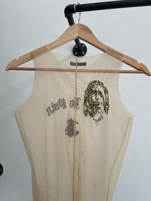 AW1996 Alexander McQueen "life is pain" sheer tank top