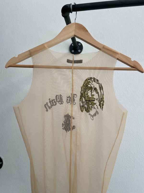 AW1996 Alexander McQueen "life is pain" sheer tank top