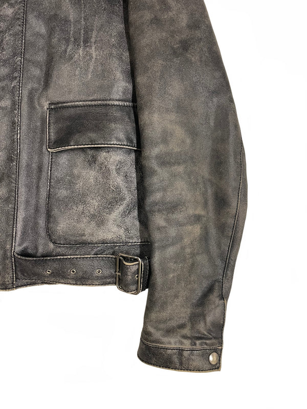 AW2001 Miu Miu distressed leather belted jacket