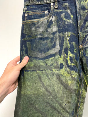 AW2003 Dior Homme unaltered green waxed blue jeans