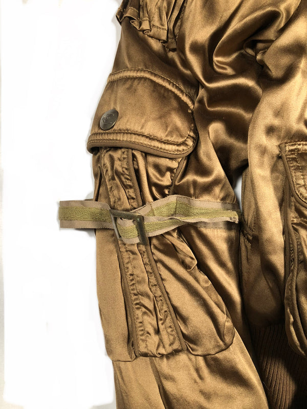 1990’s Roberto Cavalli silk bondage soldier bomber jacket