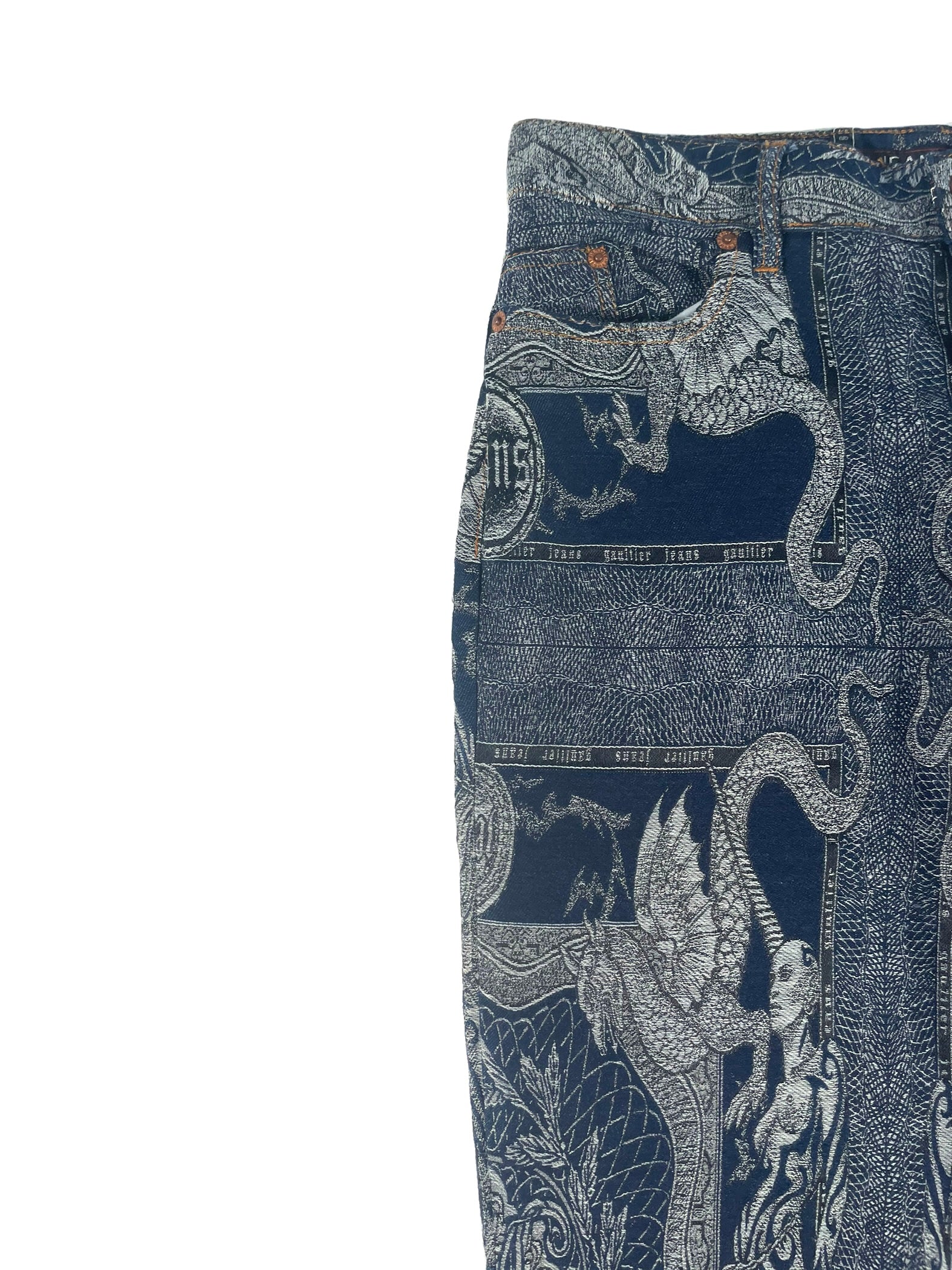 AW1994 Jean Paul Gaultier Dragon Slayer jacquard tattoo denim
