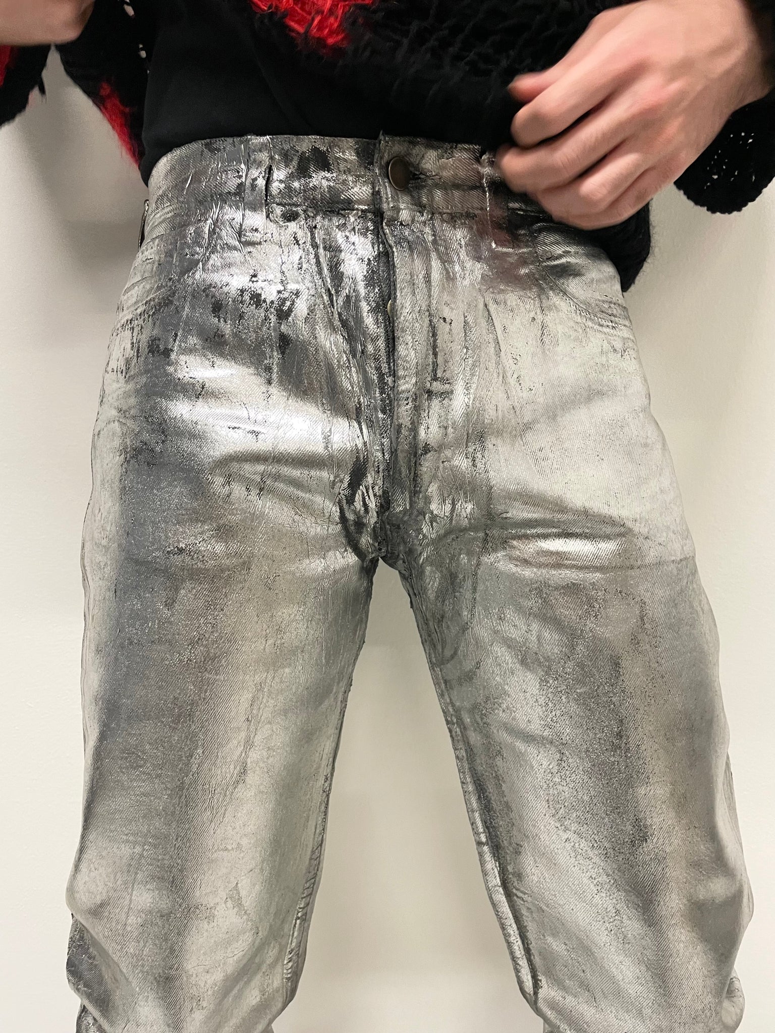 AW1999 Maison Margiela artisanal silver painted jeans – elevated