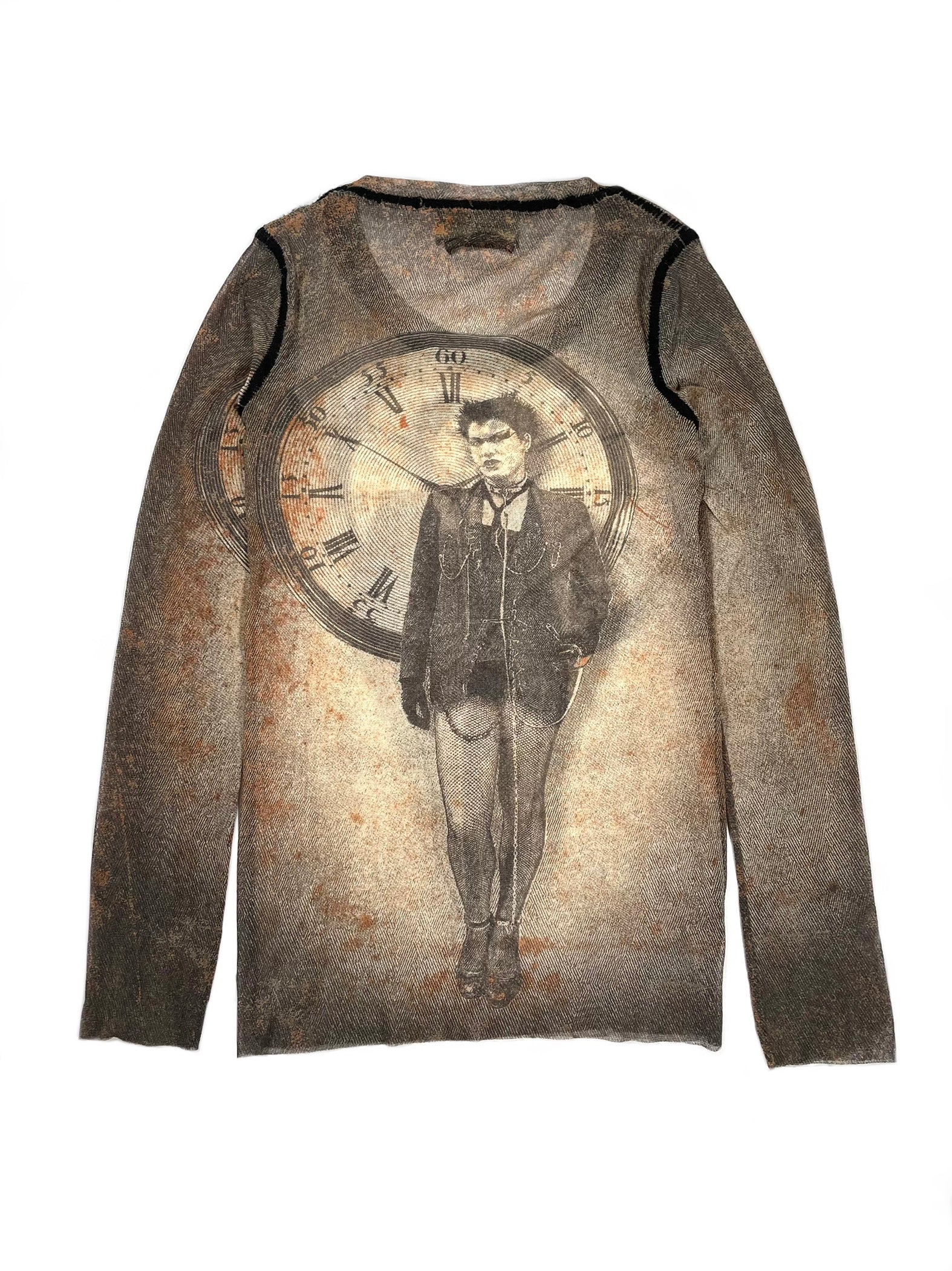 AW2003 Jean Paul Gaultier “clock woman” mesh long sleeve shirt