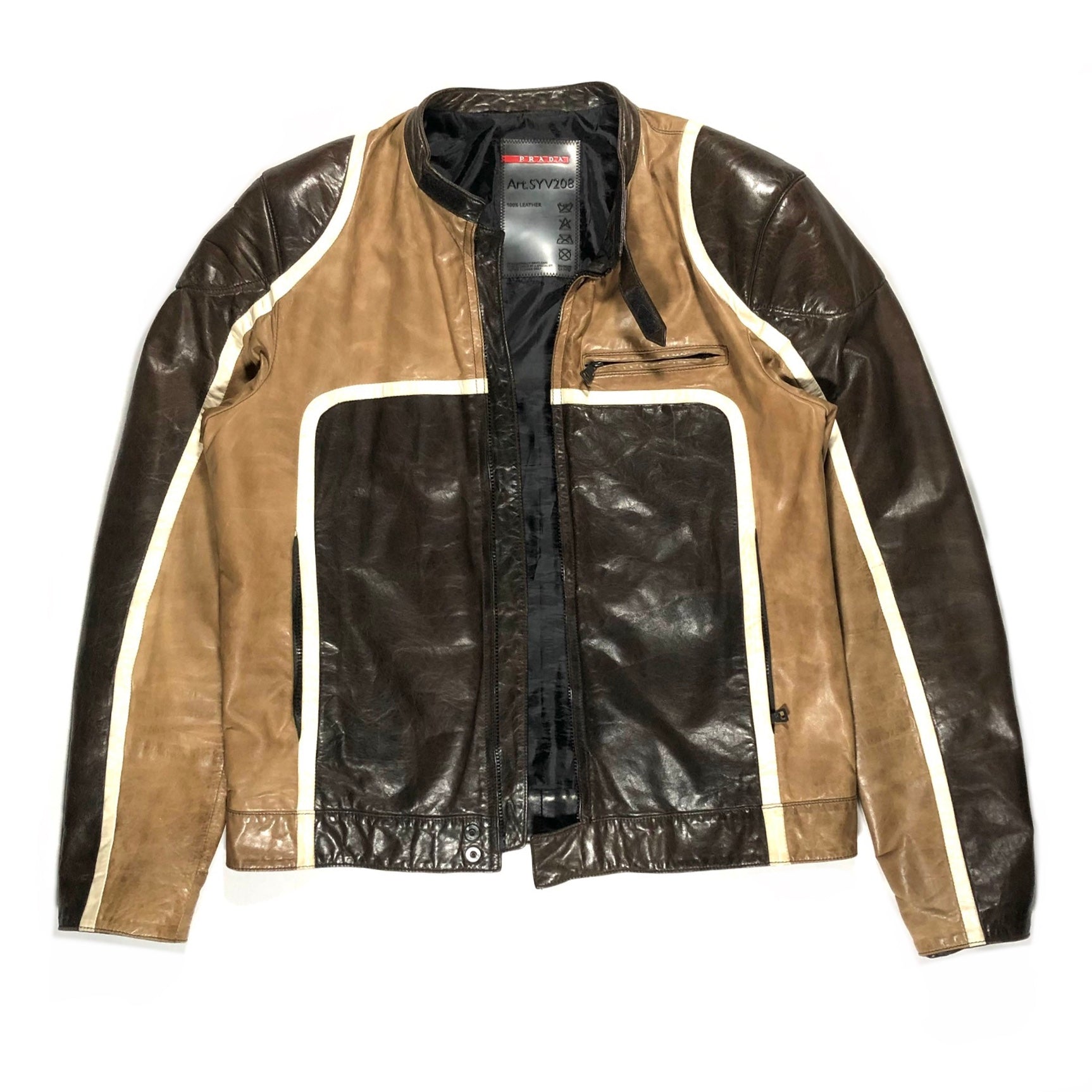 2000's Prada brown biker leather jacket – elevated archives